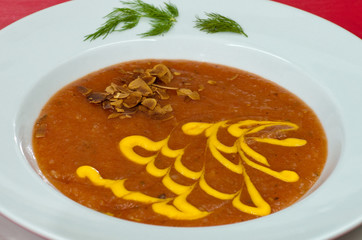 Soup with with professional creative presentation and garnish