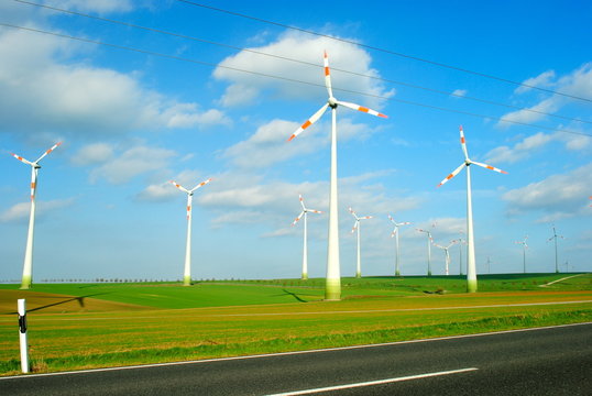 Wind turbines at motorway