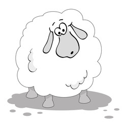 Cartoon sheep in black and white. Vector illustration.