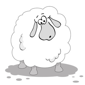Cartoon sheep in black and white. Vector illustration.