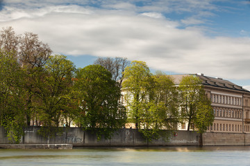 Fototapeta na wymiar Historic building on the Vltava riverbank in Prague