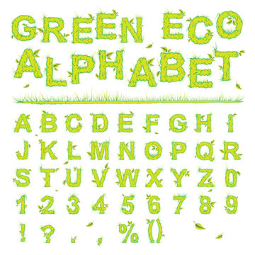 Green Eco Alphabet - letters with leaves and grass
