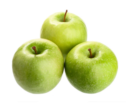 Three ripe green apples. Isolated
