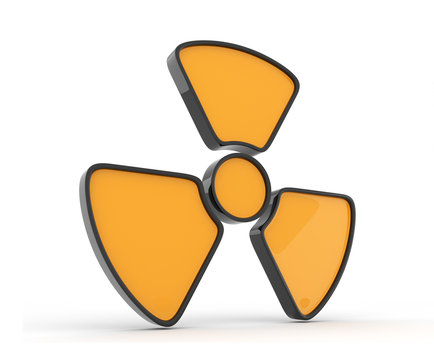 Sign of radiation. 3d icon, isolated. Radioactive symbol