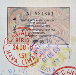 Turkish visa and stamps