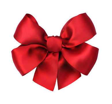 Red satin gift bow. Isolated on white