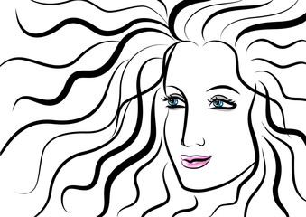Beautiful face of woman with wavy hair