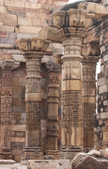 Group of standing columns and pillars at Qut'b Minar in Delhi.