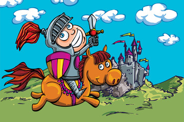 Chevalier de dessin animé mignon sur un cheval