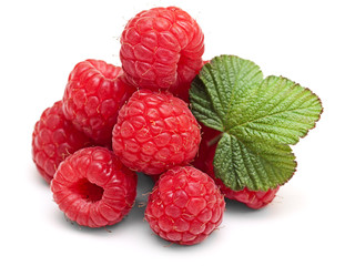 berries ripe raspberry with leaf isolated on white background