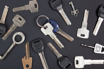 keys collection  on black background