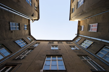 Fototapeta na wymiar Symmetrical view on the old block