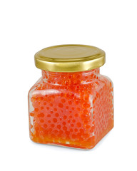 Red caviar in glass jar