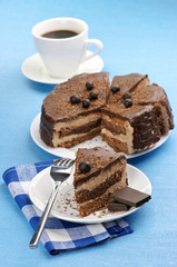 Homemade chocolate cake and coffee