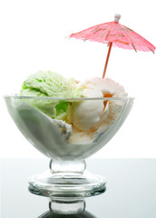 ice cream in a glass vase.