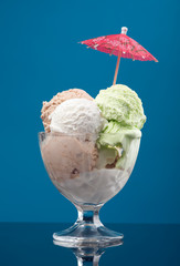 ice cream in a glass vase. closeup
