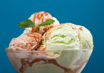 ice cream topped with syrup