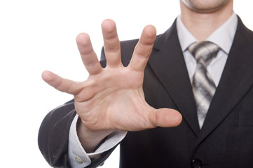 well shaped business men hand reaching for something isolated on