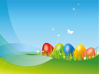 Hintergrund Ostern fünf Eier Osterei Schmetterlinge gras wiese 3