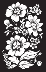 Papier Peint photo Lavable Fleurs noir et blanc fond avec des fleurs blanches