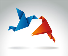 Paper Kiss, Origami symbolic vector illustration.