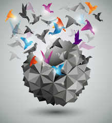 Obraz premium Papierowa wolność, Origami abstrakcjonistyczna wektorowa ilustracja.