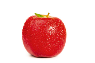Red wet apple and its leaf