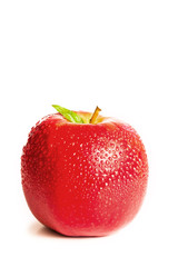 Red wet apple ans its leaf