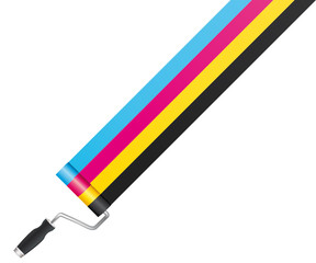 CMYK CMJN paint roller isolated