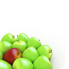 A red apple among many green apples