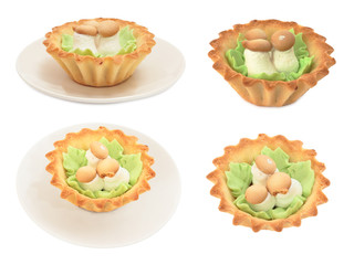 Set of cake basket with cream. Isoleted on white