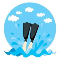 Legs splashing on water with diving flippers