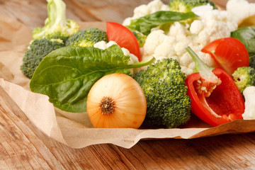 fresh vegetables on the parchment