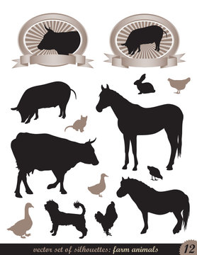 two labels and 12 silhouettes of animals