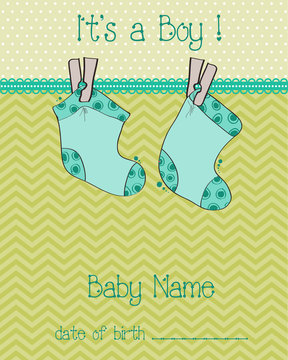 Baby Boy Arrival Card with socks
