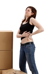 young woman with pain (white background)