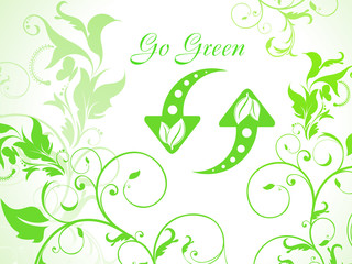 abstract green floral background with refresh icon