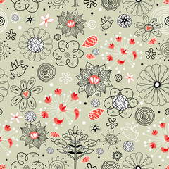 floral pattern with birds