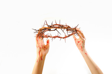 crown of thorns and hands isolated