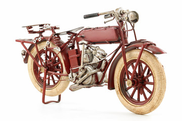 Handmade tin 1930's vintage motorcycle model, isolated - 31435209