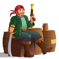 Poster Piraten piraat met een zwaard en pistool