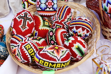Easter eggs decorated with beads
