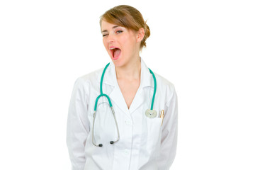 Fototapeta premium Medical doctor woman with cheerful expression on face