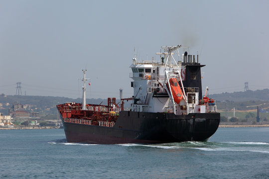 Large tanker entering harbor