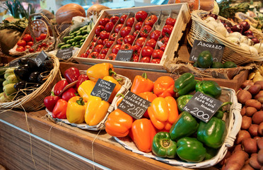 Vegetables and groceries in supermarket