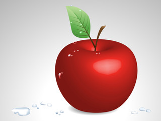 red apple and water drops