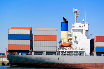 Freight containers on ship deck