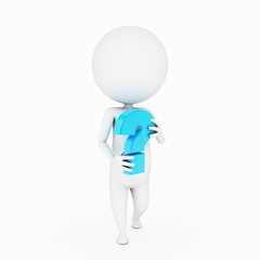 a 3d rendered illustration of a small guy with a question mark