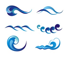 Set of wave symbols for design isolated on white
