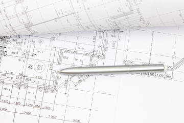 background of the architectural drawings and pen